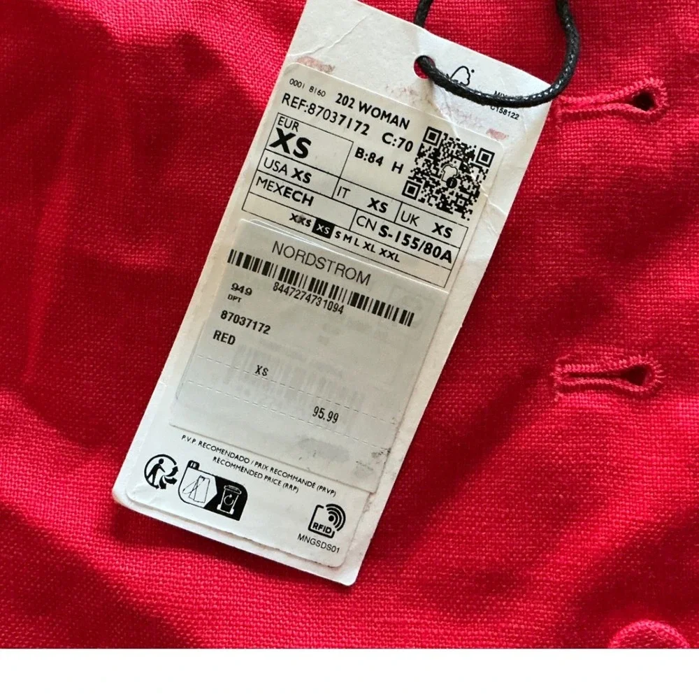 MNG Red Linen Button‎ Front Halter Vest Top Women's XS New With Tags